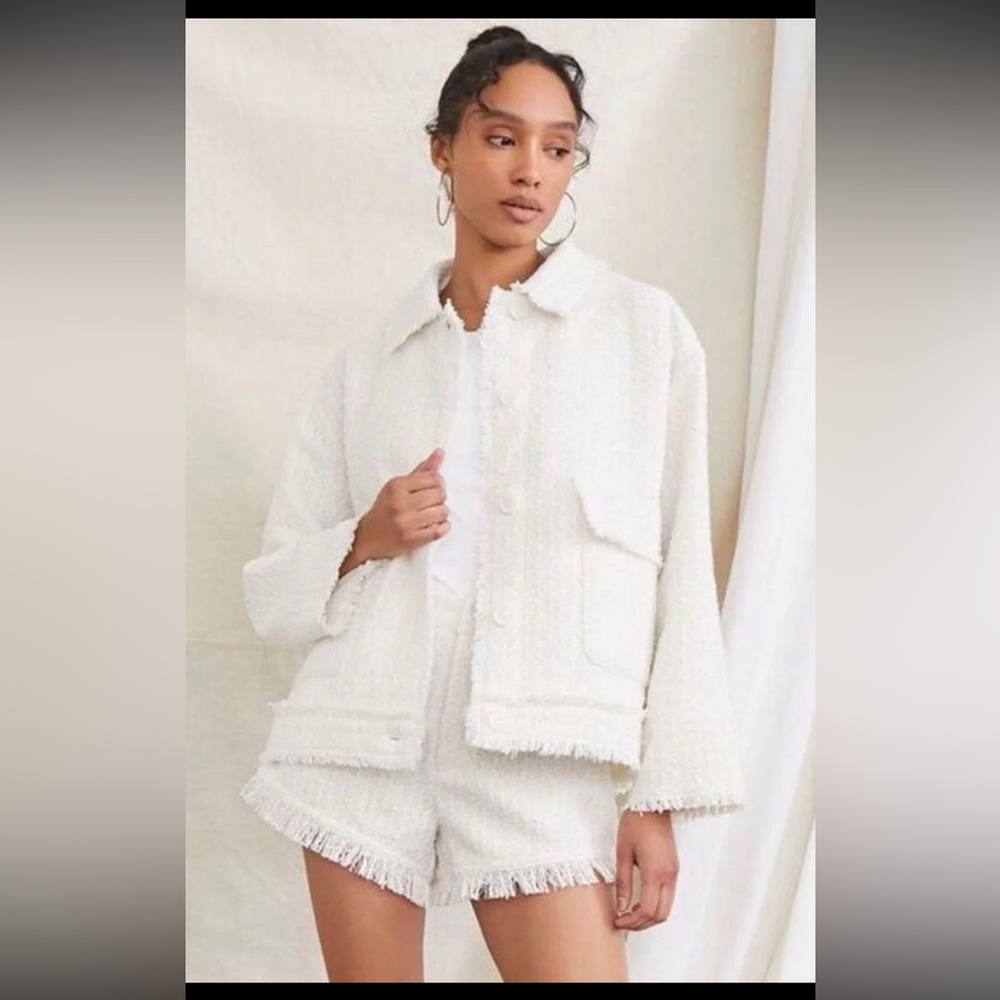 White tweed blazer
